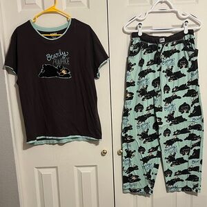 Lazy One Bearly Awake Pajama Set - Black and Mint